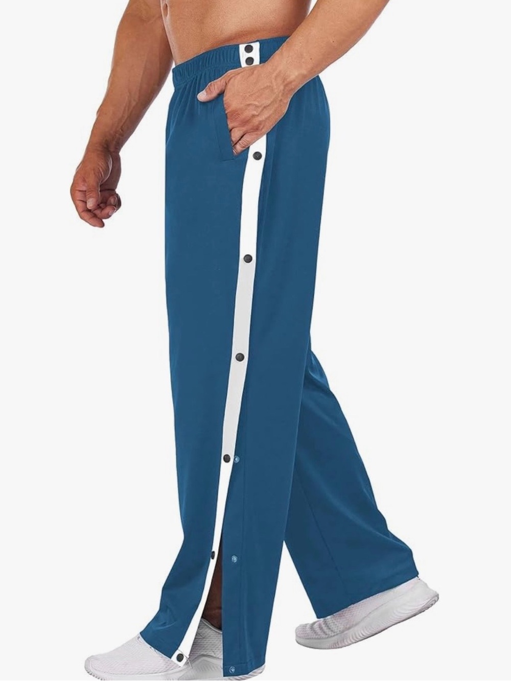 DEYEEK Tear Away Snap Button Pants XXL Lake Blue Athletic Post Surgery Breakaway